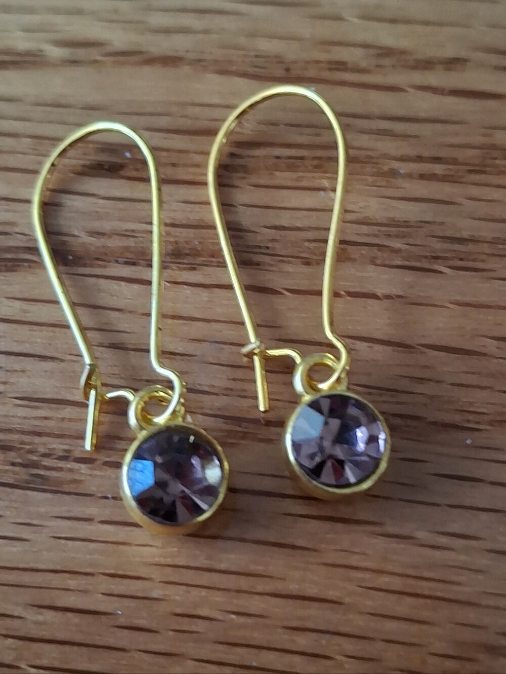 Gold-Tone Drop Earrings with Purple Crystal Accents